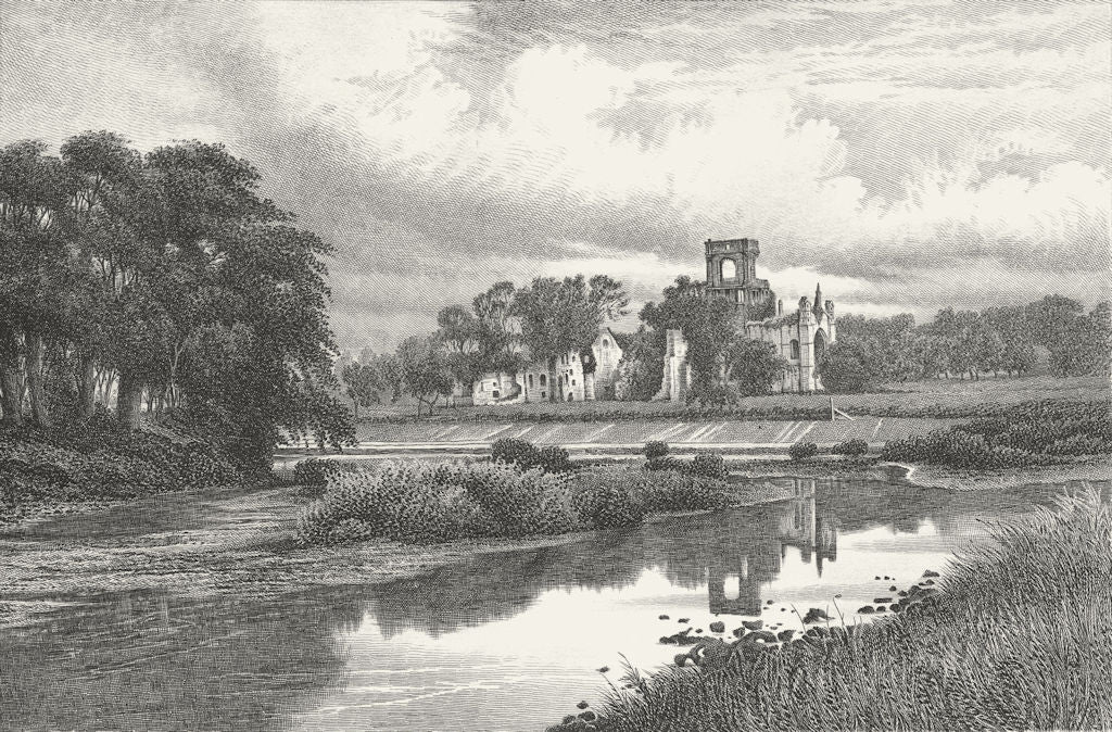 YORKS. Kirkstall Abbey. Barbner sepia 1895 old antique vintage print picture